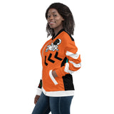 LXVI Visitor Unisex Bomber Jacket(Orange/Teal/white)